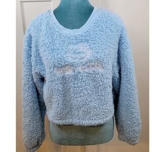 Hello Kitty Sweatshirt Womens Jr's Small Fleece Embroidered Cropped Eclectic Top